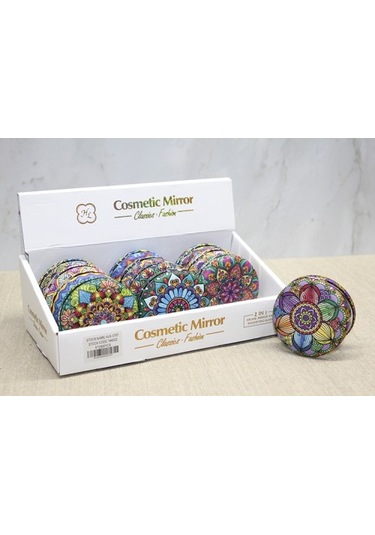 Büro Ev Ofis Personel Hediyesi İçin Taşlı Kalın Yuvarlak Dizayn El Aynası Çok Renkli