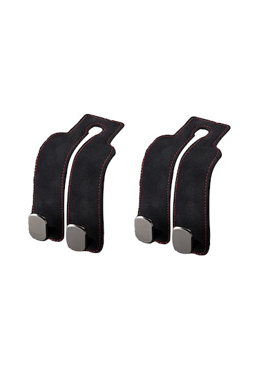 Wezone Araç Sandalye Arkası Çift Metal Kanca - Telefon Tutucu İçin - Deri Kaplama - Organize Edici - 2 Adet Siyah Siyah