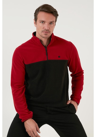 Buratti Regular Fit Anti-Pilling Tüylenme Yapmayan Dik Yaka Kışlık Şardonlu Erkek Polar 5906016 Bordo