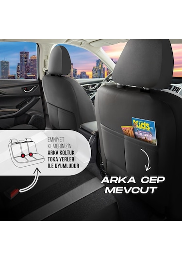 Panda Kapadokya Serisi Jakar Kumaş Oto Koltuk Kılıfı Tam Set Siyah - Füme