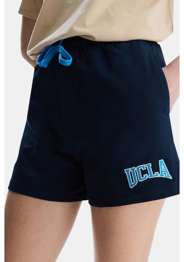 Ucla Rosa Lacivert Nakışlı Oversize Kadın Örme Şort Lacivert