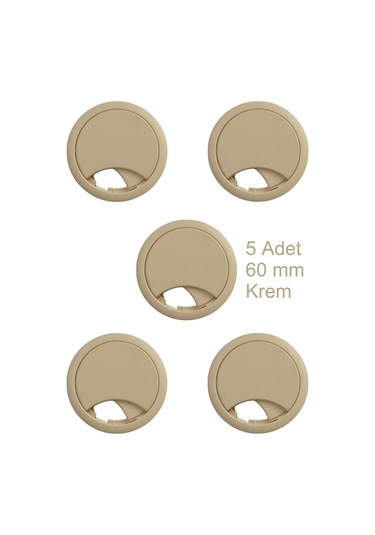 Adilon Masa Üstü Kablo Kanalı Deliği Kapağı Krem Masa Kapağı 6 Cm 5 Adet