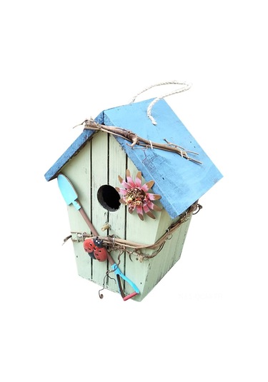 Qingmipy Ahşap Kuş Yuvası Bahçe Dekoru - Mavi Çatıklı Eğik Tasarım, Dış Mekan Ası, Kuş Gözlem Penceresi, Ahşap Malzeme