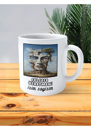 Felsefe Öğretmeni Baskılı Kupa Bardak İsimli Kişiye Özel Heykel Mavi Göz Ağaç Çok Renkli