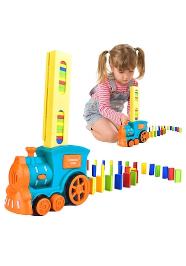 Domino Taşı Dizen Tren Pilli Sesli Işıklı Hareketli 60 Parça Eğitici Tren Oyunu