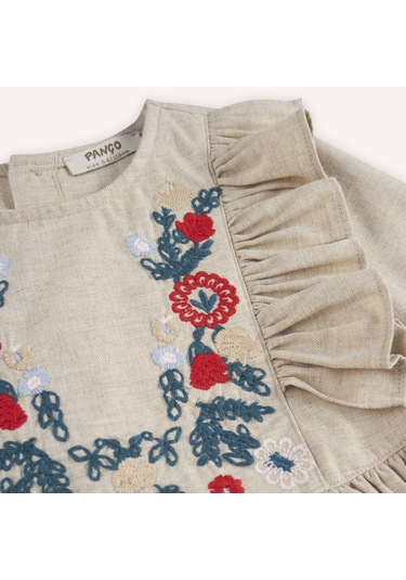 Kız Çocuk Nakış Detaylı Elbise Bej 2421gk26011-4945 001