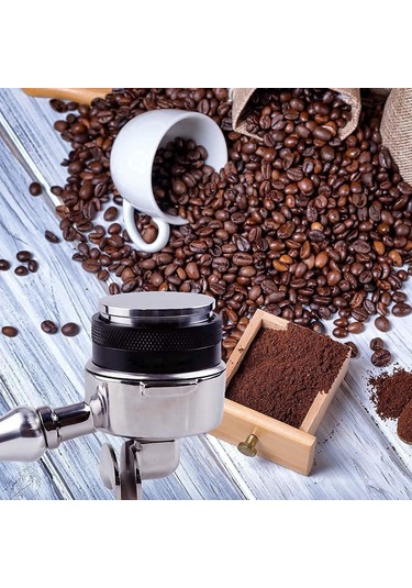 Tenfowee 53mm Çift Başlı Espresso Dağıtıcı Ve Tamper, Derinliği Ayarlanabilir Paslanmaz Çelik Kahve Basma Aleti Siyah