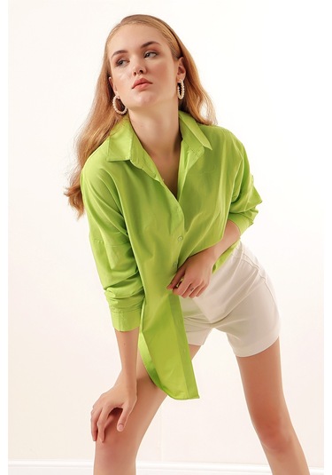 Bigdart 3900 Oversize Uzun Basic Gömlek - Çağla 001