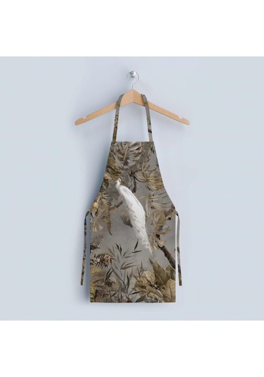 Tavuskuşu Tasarımlı Mutfak Önlüğü Keten Kumaş, Uluslararası Yıkama Ve Solmama Sertifikası Çok Renkli