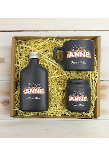 Bk Gift Kişiye Özel İsimli Dtf Anne Temalı Antrasit Kahve Fincanı & Kolonya & Mum Hediye Seti-2, Anneye Hediye, Anneler Günü Hediyesi Kobitmeyencom309