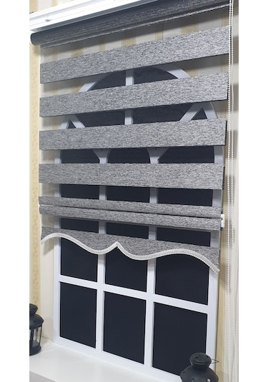 Zebra Stor Perde Siyah Gümüş Etek Dilimli St 009 Gri