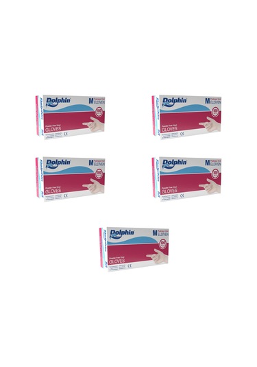 Dolphin Pudrasız Vinil Vinyl Tek Kullanımlık Eldiven Şeffaf Medium Orta Boy - 100'lü 5 Paket