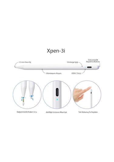 Ally Xpen-3i Apple Uyumlu iPad 2018-2022 Aktif Manyetik Kapasitif Kalem