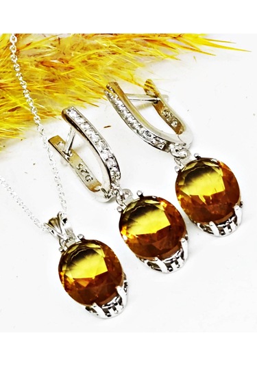 Lilahgümüştr Gümüş Oval Zultanit Taşlı Kadın Kolye Küpe