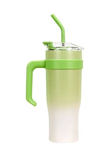 Moly 304 Çelik 1.2l Isı/sıcaklık Saklama Bardak, Pipetli, Arabaya Uygun, Yeşil Gradyan, 6-12 Saat Kapasite