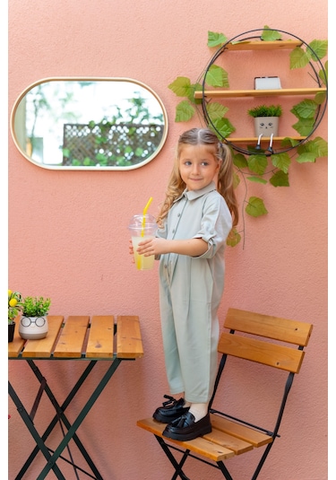 Oliventhekid Yakalı Pileli Kız Çocuk Tulum Mint Mint Yeşili