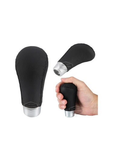 Üniversal Siyah Dikişli Deri Spor Görünümlü Vites Topuzu Aparatlı Manuel Vites Kolu 00 Şüscaroto Aksesuar