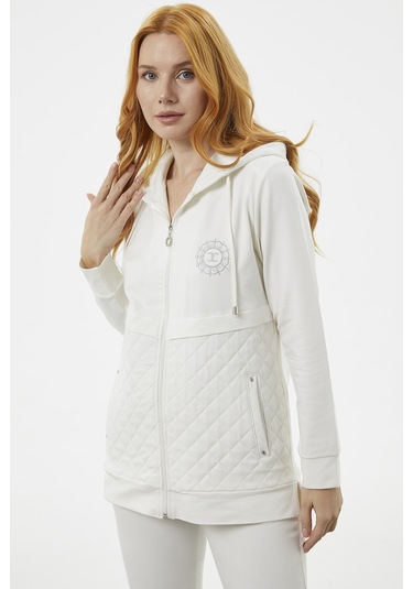 Kapüşonlu Kapitone Detaylı Eşofman Takım - Ekru 001