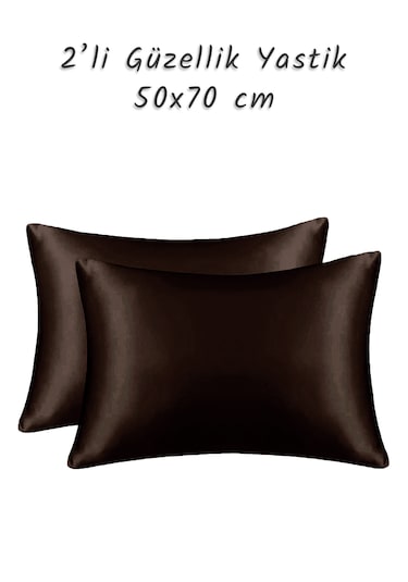 Güzellik Yastığı %100 Ipek Saten 2 Adet Luxury Yastık Kılıfı Kahv