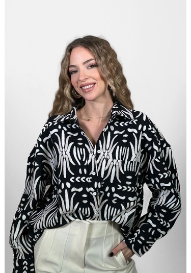 Krep Kontrast Gömlek Siyah