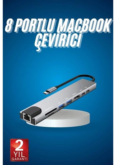 8 Port Çoklayıcı Macbook Ile Uyumlu Çoğaltıcı Type-c Dönüştürücü Tf Sd Kart