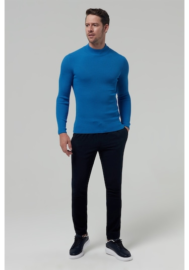 Twn Slim Fit Saks Mavi Rib Örgü Kazak 5ec0606317701 750