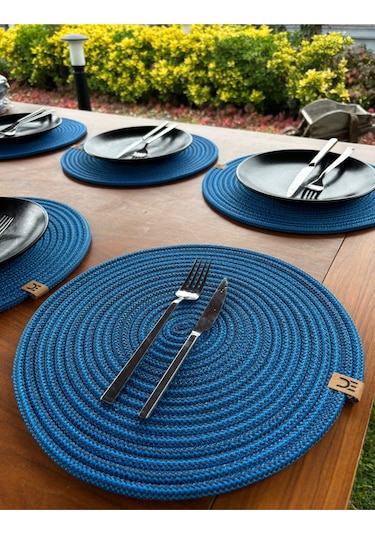 6 Lı Yuvarlak Supla Takımı Kolay Temizlenebilir, Modern Sofralar İçin Petrol Mavisi