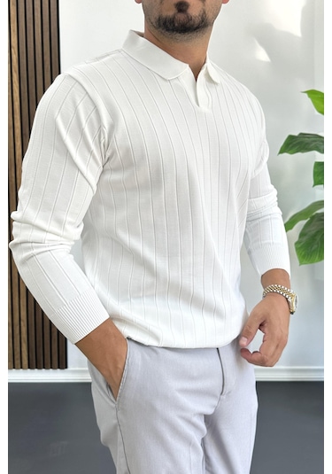 Erkek Açık Yaka Normal Kalıp Kazak Beyaz Edw412 Beyaz