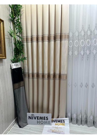 Nivemeshome Mozaik Ft614163 V-101 Krem 1/3 Sık Pileli Fon Perde Apm Krem