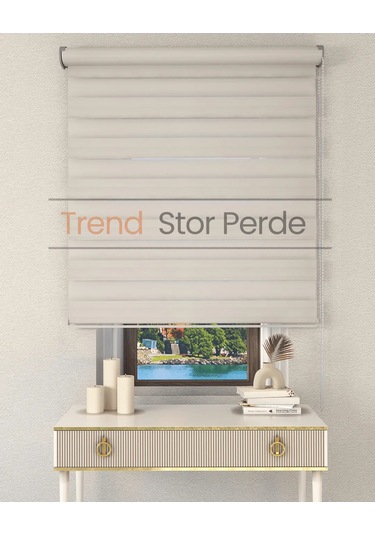 Geniş Plise Beyaz Etek Dilimsiz Zebra Stor Güneşlik Perde Ekru