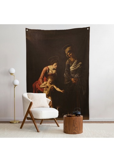 Caravaggio - Madonna Ve Çocuk, Aziz Anne İle Duvar Örtüsü-7359