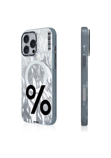 İphone 16 Pro Uyumlu Kılıf Magsafe Şarj Özellikli Youngkit Mathematical Serisi Kapak Gümüş