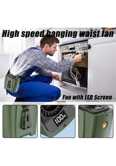 Xuweiwei 1 Adet Şarj Edilebilir 5000mah Siyah Bel Fanı 5 Hızlı Rüzgar Ayarı Taşınabilir Usb Fan Seyahat İçin