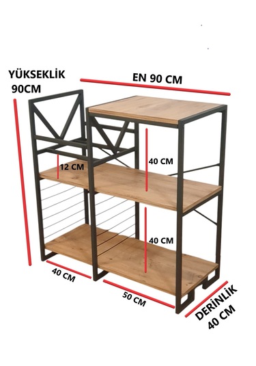 Plak Standı Metal Gövdeli Ahşap Raflı Pilak Köşesi Dresuar Siyah