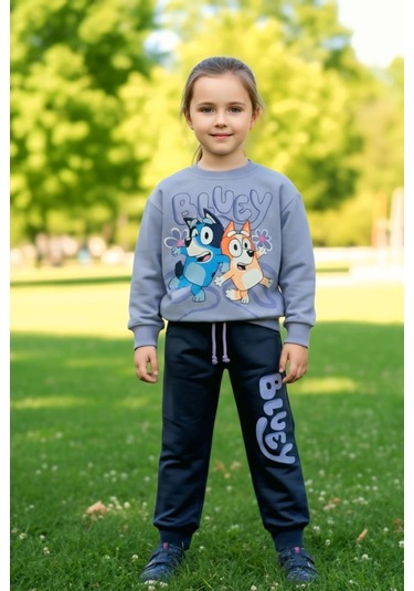 Bluey Desenli Lila Renk Kız Çocuk Eşofman Takım Lila