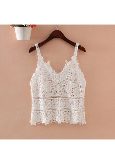 Kayısı Kadın Yaz Yelek Üstleri V Yaka Kolsuz Tığ Örgü Üstleri Düz Renk Hollow Dantel Sling Kayısı