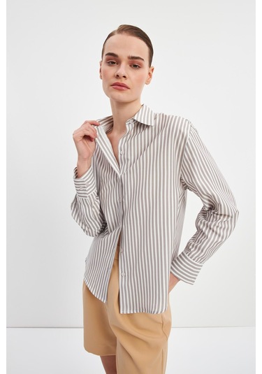 Stella Pulvis Kahverengi Oversize Çizgili Gömlek Kahverengi
