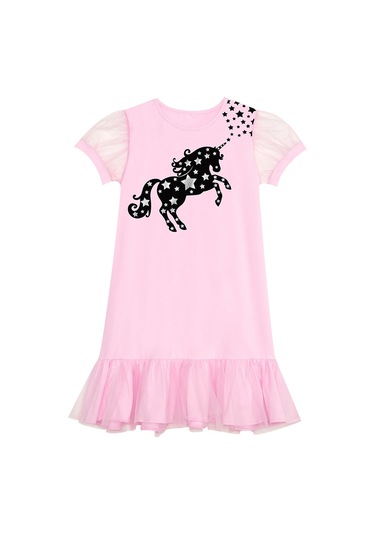 Denokids Mshb&g Yıldızlı Unicorn Kız Çocuk Pembe Tüllü Elbise Pembe
