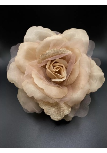 Amely Rid Orta Boy Kumaş "gül Çiçeği" Dekoratif Toka Broş 189684306 Bej