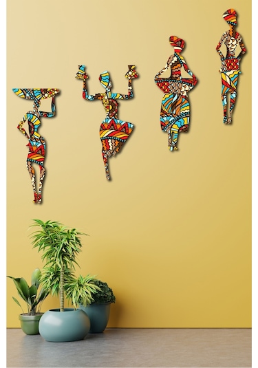 No77decor Afrikalı Kadın Etnik Desenler Dijital Baskı Mdf Set 4 Parça