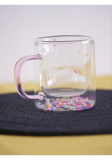 Lavena Çift Cidarlı Cam Kupa Beyaz