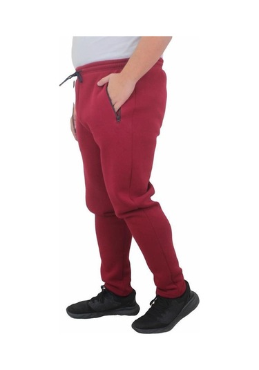 Starbattal Büyük Beden Fermuarlı Eşofman Altı 3Ip 11517 Bordo-Bordo