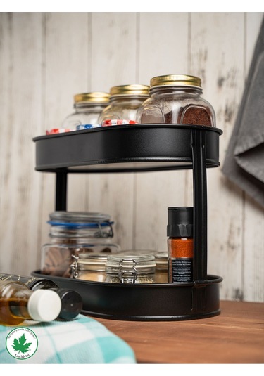 İki Katlı Metal Baton Mutfak Ve Banyo Düzenleyicisi Organizeri Ln1254 - Siyah Siyah