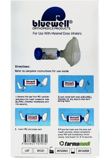 Bluewell Aerochamber İnhalasyon Cihazı Mavi 5 Yaş Üstü