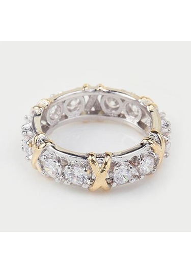 Tam Kübik Zirkonya Cz Çapraz Beyaz Altın Kaplama Yüzük Bayan Düğün Takı Us 8 Beyaz