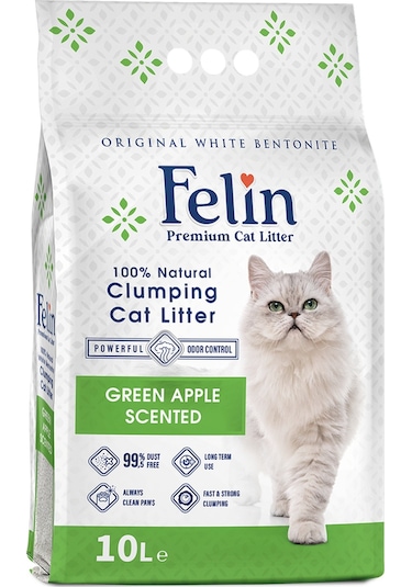 Felin Yeşil Elma Kokulu Topaklaşan Bentonit Kedi Kumu 10 L