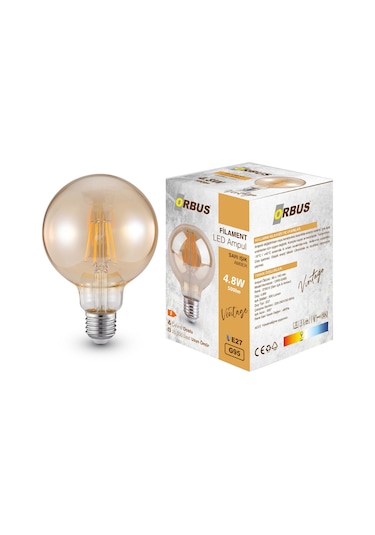 Orbus Globe GA95 4.8W E27 540LM Filament Led Ampul Amber