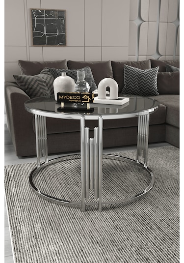 Piyano Tekli Orta Sehpa Gümüş Ayak Füme Ayna