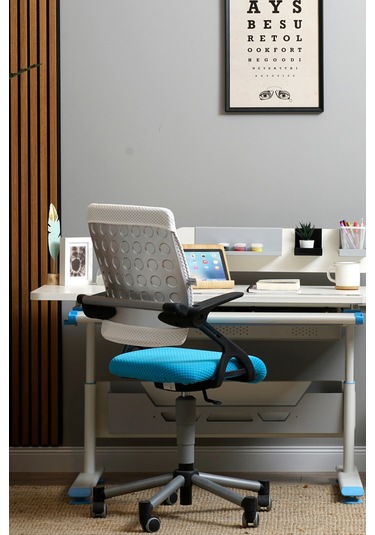 Creo Mobili Yükseklik Ayarlı Vega Plus Çalışma Sandalyesi, Ofis Ve Bilgisayar Koltuğu Beyaz/mavi Gri