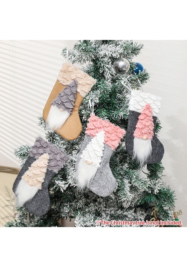 Geeroyoo Pembe Noel Çorabı, Cüce Figürlü Hediye Torbası, Dekoratif Noel Aksesuarı, 23x12cm Boyutunda